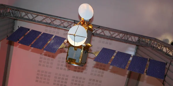 Detalles Del Modelo Satelital Exhibición Dentro Exposición Cosmonautics — Foto de Stock