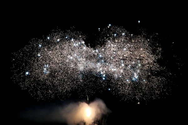 Exhibición Fuegos Artificiales Fondo Del Cielo Oscuro —  Fotos de Stock