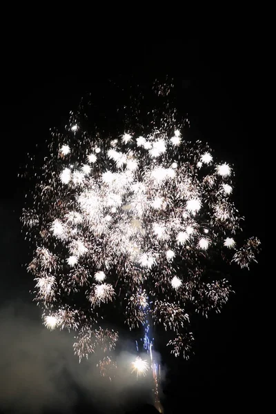 Nowy Rok Celebracja Fajerwerki Rozświetlają Niebo Olśniewającymi Wyświetlania — Zdjęcie stockowe