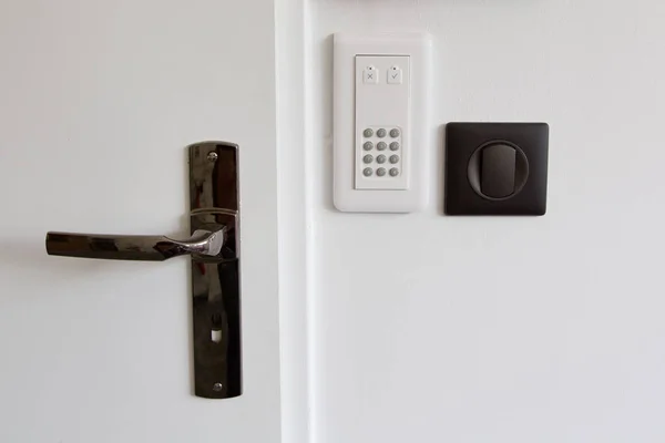 Secure password on keyboard for opening home alarm keypad security concept