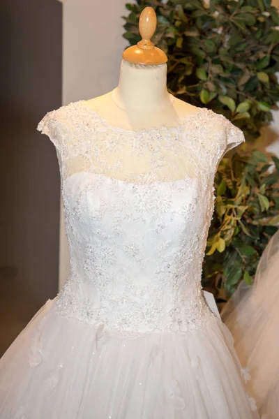 Wedding white dress in a luxury shop