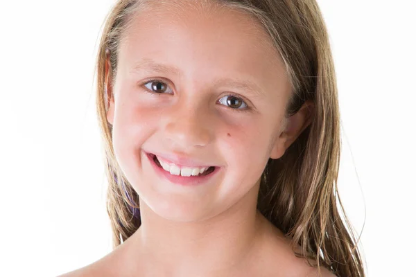 Красивый Портрет Маленькая Девочка Студийном Белом Фоне — стоковое фото