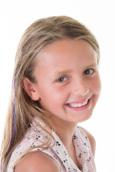 Studio Εικόνα Υπέροχο Συναισθηματική Καυκάσιος Χαμόγελο Ευτυχισμένο Παιδί Κορίτσι — Φωτογραφία Αρχείου