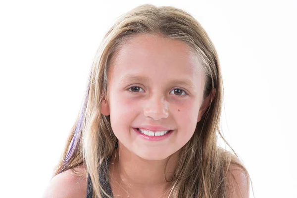 Piękna Dziewczyna Portret Dziecka Białym Tle Nad Białym Tle — Zdjęcie stockowe