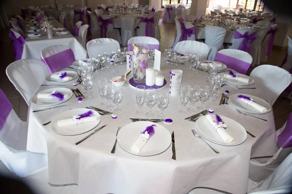 Violeta Fancy Área Recepción Boda Listo Para Los Invitados Fiesta — Foto de Stock