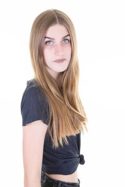 Profil Junge Frau Kleinen Shirt Sommer Teenager Mädchen — Stockfoto