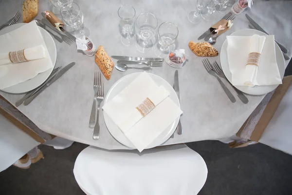 Plat Bovenaanzicht Elegante Tafeldecoratie — Stockfoto