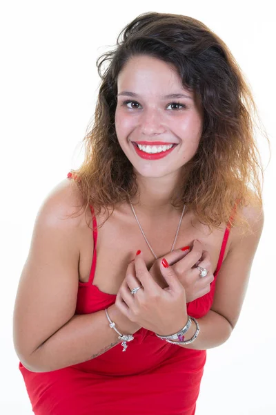 Retrato Belleza Atractiva Sonriente Rizado Joven Mujer —  Fotos de Stock