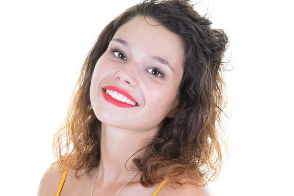 Jeune Fille Souriante Portrait Beauté Fond Blanc — Photo