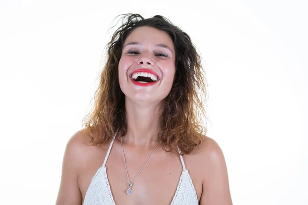 Sonriente Hermosa Joven Riendo Feliz Chica — Foto de Stock