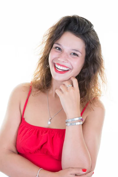 Joven Atractivo Chica Retrato Bastante Excitado Mujer Feliz Sonrisa —  Fotos de Stock