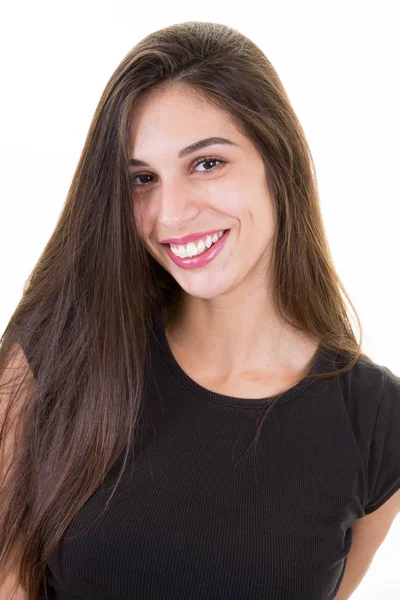 Donna Ritratto Naturale Bella Bruna Felice Sorriso Bellezza — Foto Stock