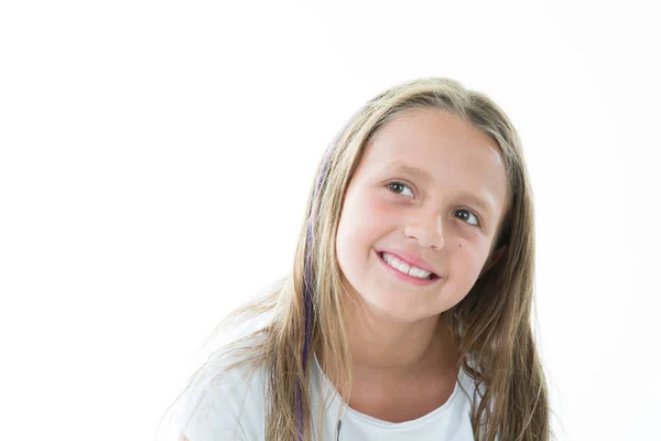 Menina Bonita Beleza Olhando Para Cima Com Espaço Cópia Fundo — Fotografia de Stock