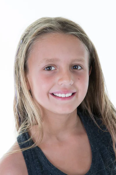 Närbild Porträtt Ung Flicka Casual Porträtt Positivt Smile — Stockfoto