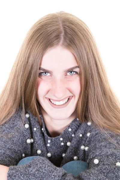 Glückliche Junge Frau Lächelt Isoliert Über Weißem Hintergrund — Stockfoto