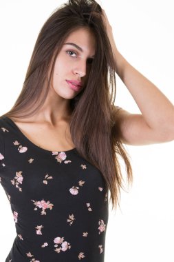 güzellik kız kafasına beyaz arka plan üzerinde el ile