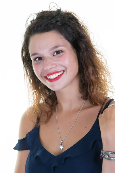 Portret Van Jonge Mooie Leuk Vrolijk Meisje Glimlachend Kijken Camera — Stockfoto