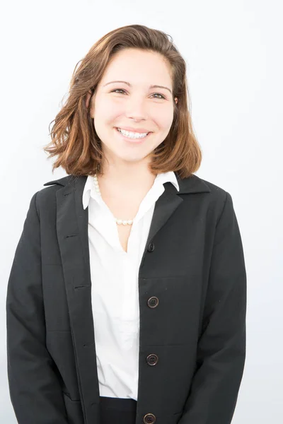 Businesswoman Smiling Isolated White Background — Stock Photo, Image