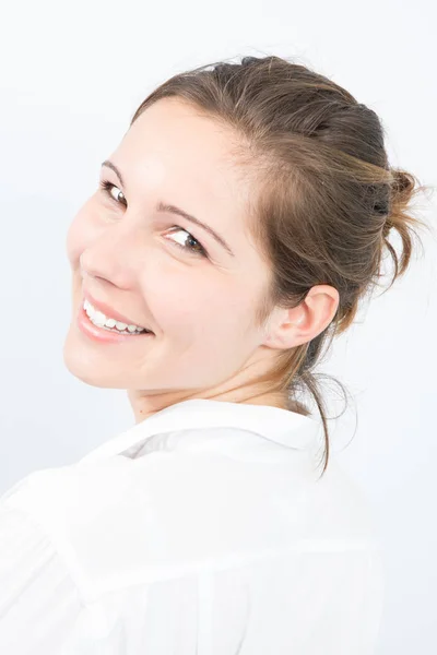 Portrait Smiling Business Woman Isolated White Background — Stock Photo, Image