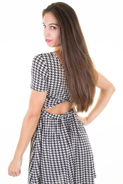 Modelo Feminino Bonita Visão Traseira Menina Bonita Vestido — Fotografia de Stock