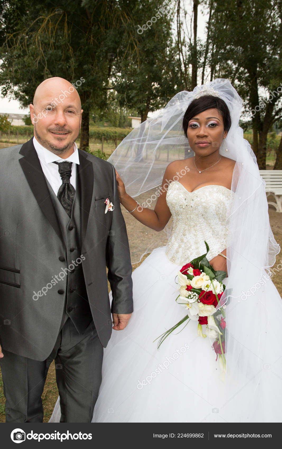 Man Black Suit Groom Black Bride Beautiful African American Woman