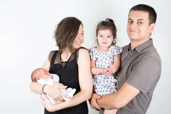 Close Young Mother Holding His Newborn Baby Son Father First — Stock Photo, Image