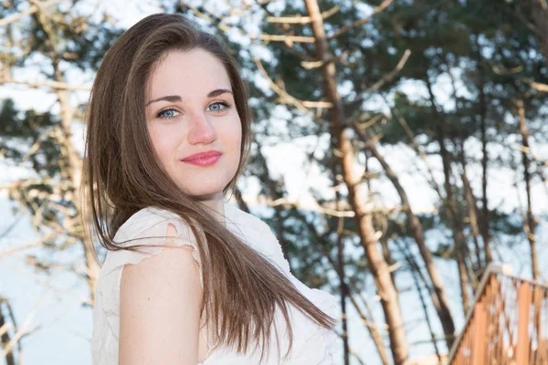 Beautiful Smiling Long Hair Beauty Girl Summer Day — Stock Photo, Image