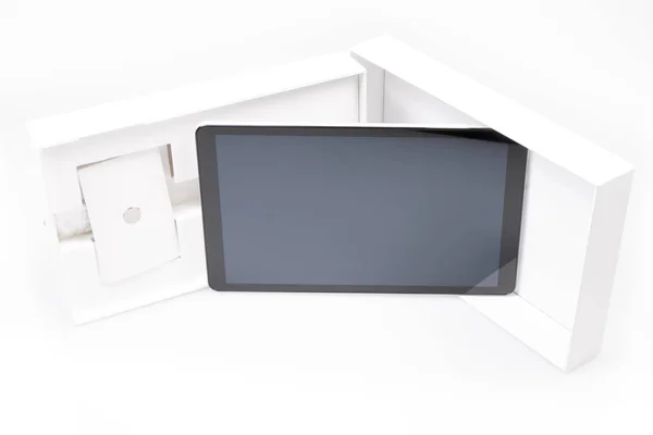 Tablet Computer Isolated His Box White Background — Stock Photo, Image