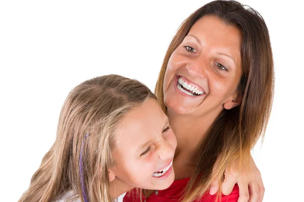 Madre Sonriendo Riendo Con Hija Divertida Feliz — Foto de Stock