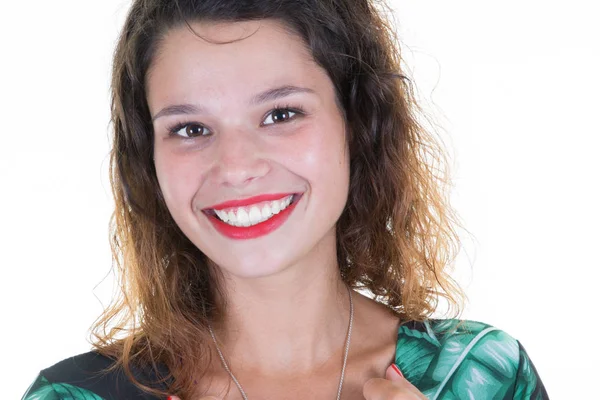 Grande Sorrindo Bonito Menina Bonita Com Cabelos Cacheados Felicidade Com — Fotografia de Stock