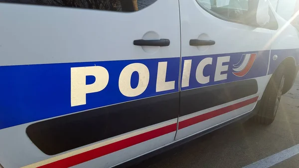 Détail Voiture Police Française Avec Soleil Journée Été — Photo