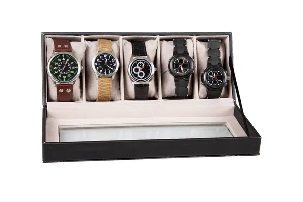 Luxusuhren Armbanduhr Einer Schwarzen Box Auf Weißem Hintergrund — Stockfoto