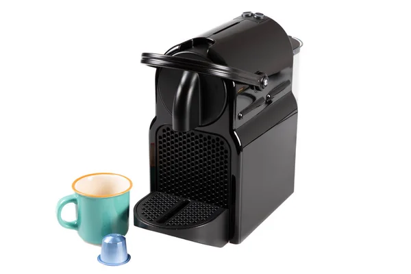 Color Photo Black Home Coffee Machine — Stock Photo, Image