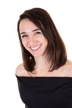 Beyaz arka planda mutlu güzel iş kadını