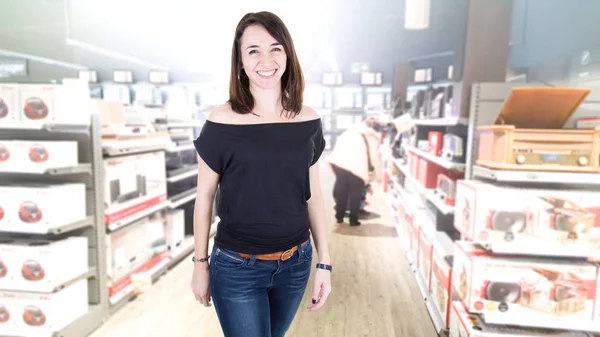 woman in a high tech store supermarket