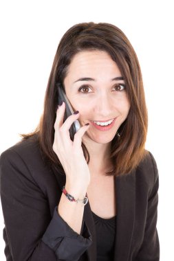 Mutlu kadın telefonla konuşuyor gülümseyen arkadaş ile mutlu