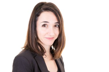 Onun ceketi omuz boş boşaltmak ile güzel bir Bayan portresi