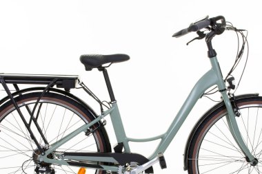 Elektrikli Bisiklet e bisiklet motor ve vites beyaz arka plan üzerinde arka tekerlek üzerinde