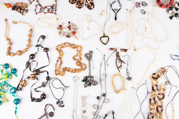 Several Jewelry Necklace Bracelet Posed White Background — Stock Photo, Image
