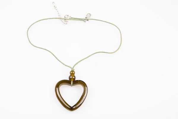 Green Heart Pendant Jewelry Valentine — Stock Photo, Image