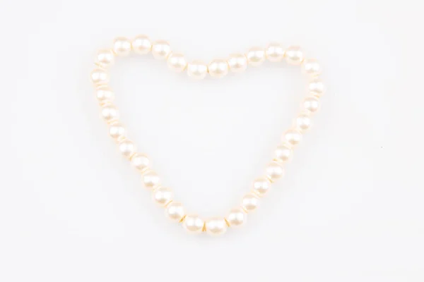 Collar Perlas Joya Corazón Fondo Blanco — Foto de Stock