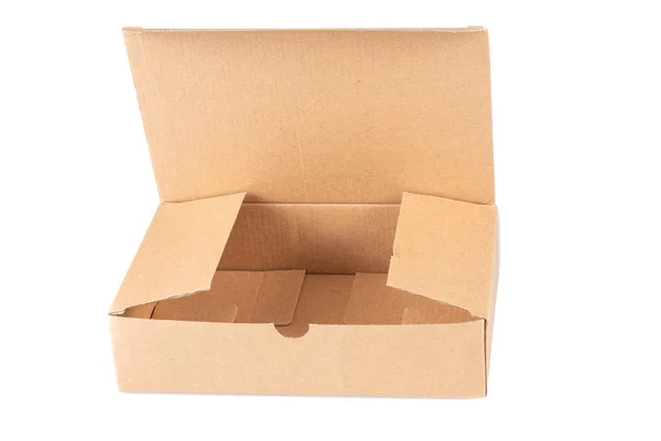 Otworzyć Pojemnik Pudełko Brązowy Karton Białym Tle — Zdjęcie stockowe