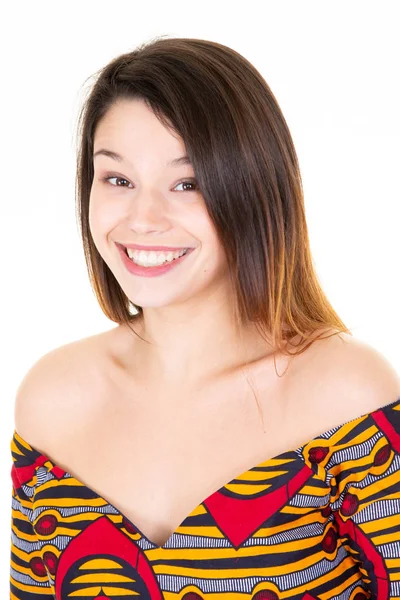 Sorridente Bela Fêmea Com Rosto Atraente Sorriso Feliz — Fotografia de Stock