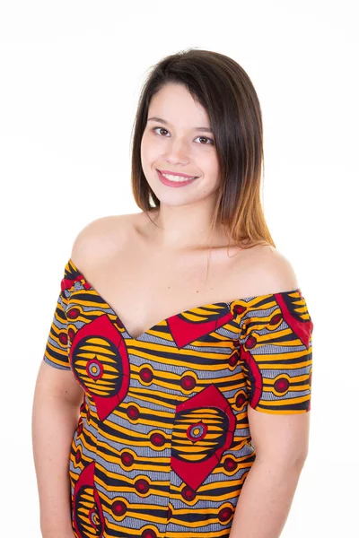 Jeune Femme Croisé Les Bras Vêtements Africains Fait Main — Photo