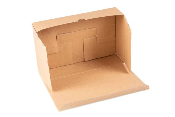 Leere Braune Schachtel Karton Für Die Lieferung Weißem Hintergrund — Stockfoto