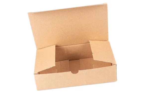 打开空纸板棕色箱子容器查出在白色背景 — 图库照片