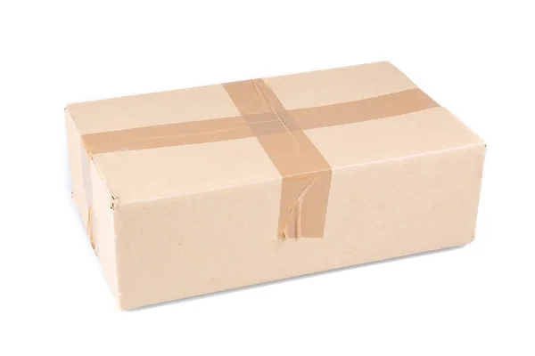 Hnědá Krabička Box Karton Uzavřené Izolované Bílém Pozadí — Stock fotografie