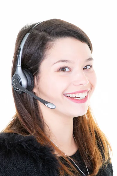 Mulher Negócios Com Fone Ouvido Apoio Call Center — Fotografia de Stock