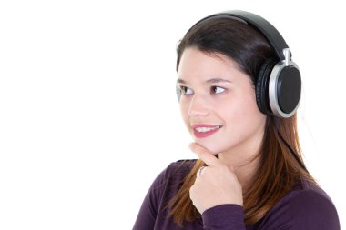 gülümseyen güzel beyaz kopyalama alanı büyük müzik dinlemek
