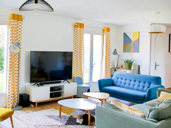 Modern Fashion Interior Apartment Home Blue Sofa — Stock Photo, Image